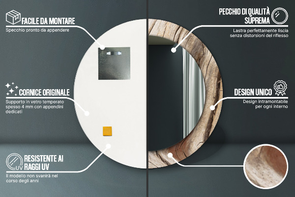 Specchio tondo stampato Legno rotto