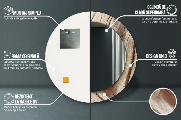 Specchio tondo stampato Legno rotto