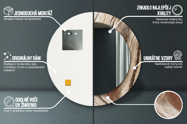 Specchio tondo stampato Legno rotto