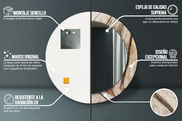 Specchio tondo stampato Legno rotto