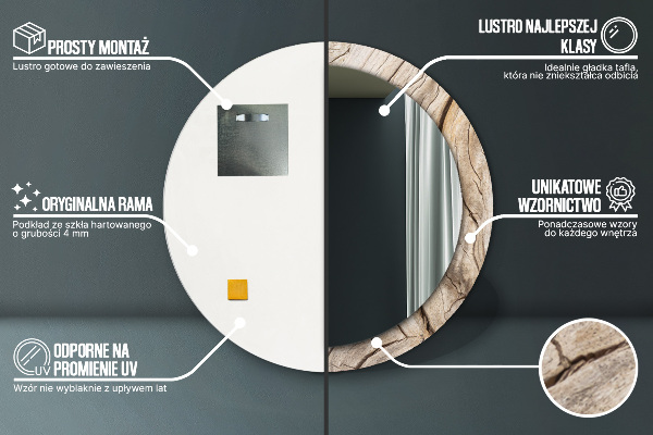 Specchio tondo stampato Legno rotto