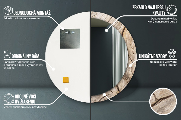 Specchio tondo stampato Legno rotto