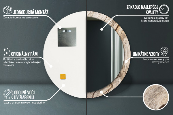 Specchio tondo stampato Legno rotto