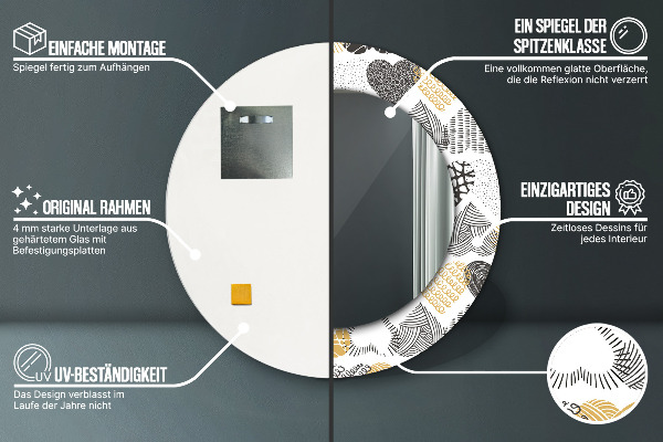 Specchio tondo stampato Cuori Doodle