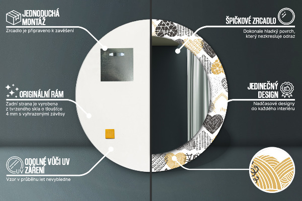 Specchio tondo stampato Cuori Doodle