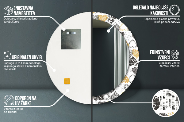 Specchio tondo stampato Cuori Doodle