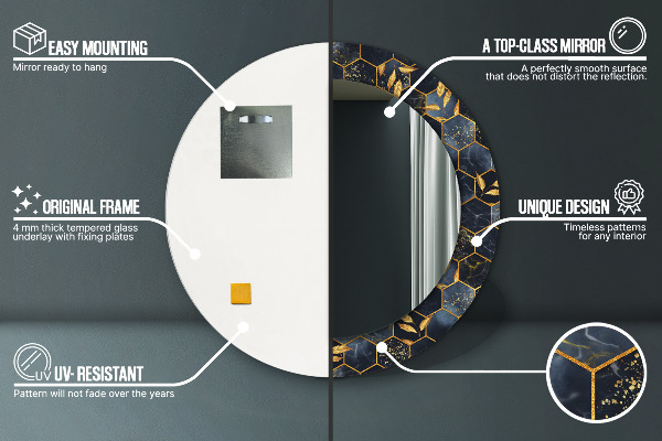 Specchio tondo stampato Marble esagono