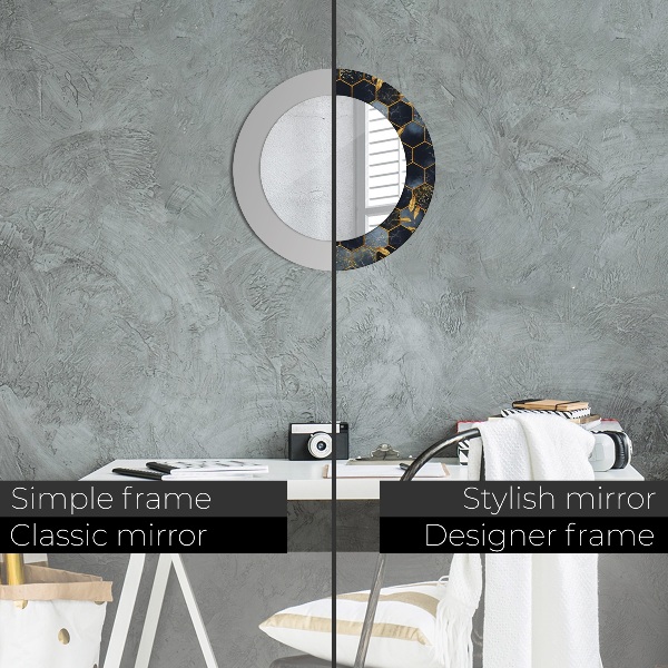 Specchio tondo stampato Marble esagono