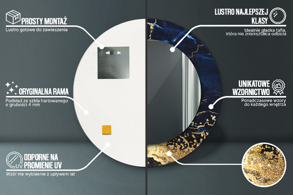 Specchio tondo stampato Marmo blu