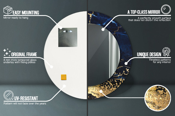 Specchio tondo stampato Marmo blu