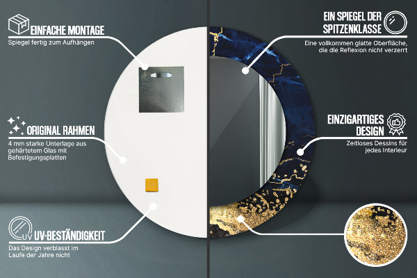 Specchio tondo stampato Marmo blu