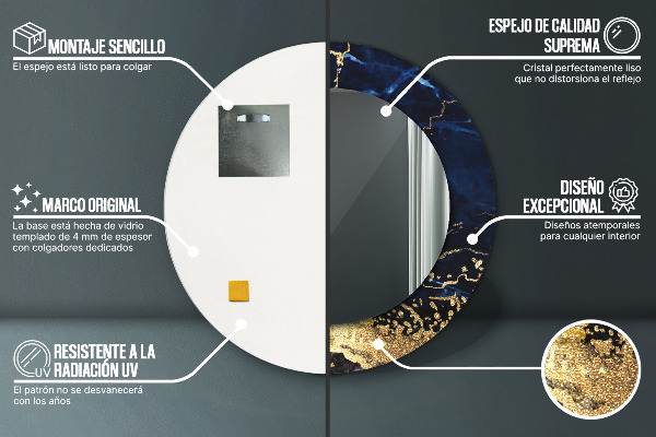 Specchio tondo stampato Marmo blu