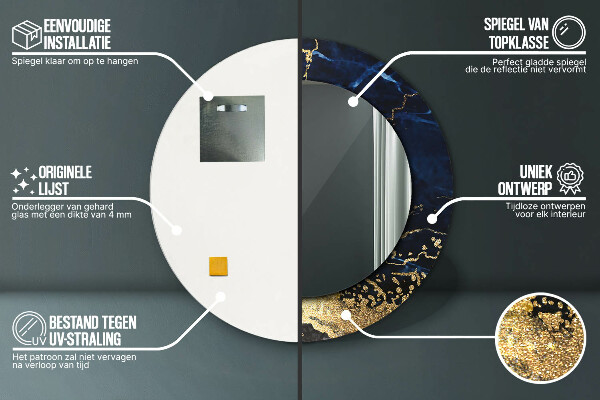 Specchio tondo stampato Marmo blu