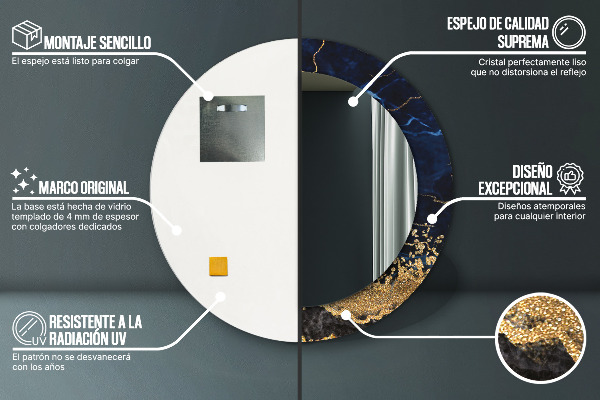 Specchio tondo stampato Marmo blu