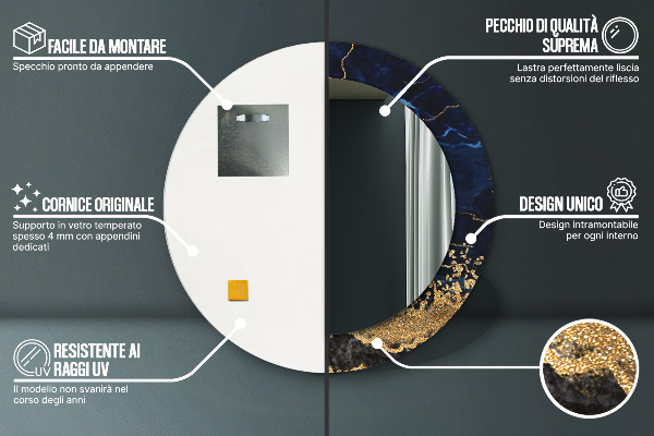 Specchio tondo stampato Marmo blu