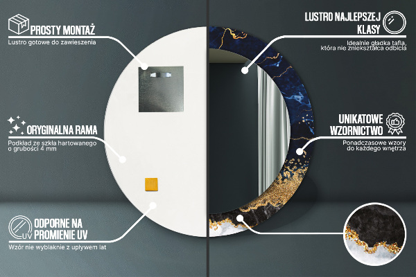 Specchio tondo stampato Marmo blu