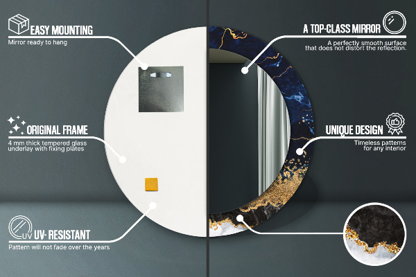 Specchio tondo stampato Marmo blu