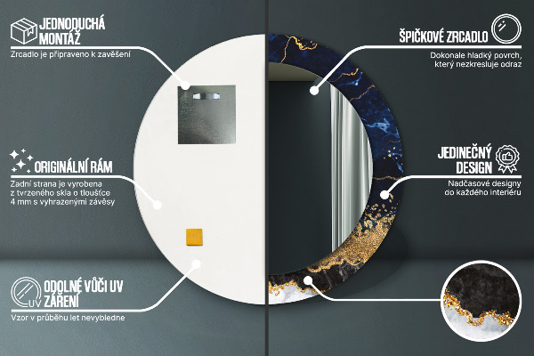 Specchio tondo stampato Marmo blu