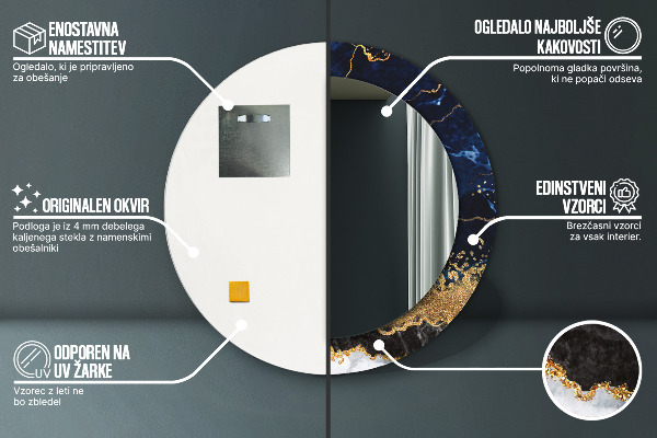 Specchio tondo stampato Marmo blu