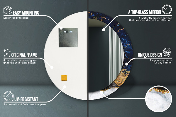 Specchio tondo stampato Marmo blu