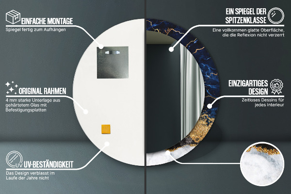 Specchio tondo stampato Marmo blu