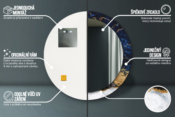 Specchio tondo stampato Marmo blu