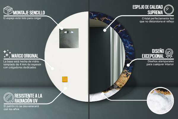 Specchio tondo stampato Marmo blu