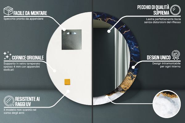 Specchio tondo stampato Marmo blu