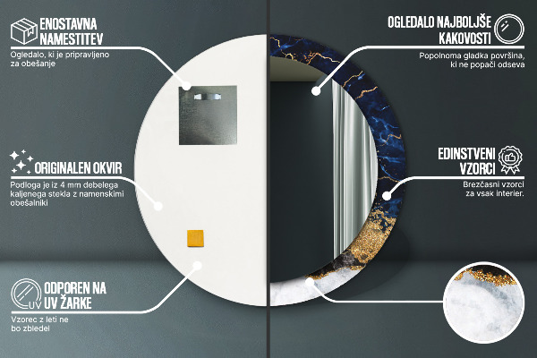 Specchio tondo stampato Marmo blu