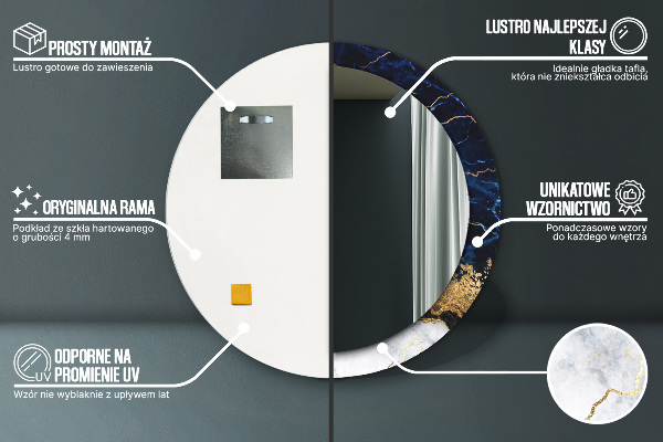 Specchio tondo stampato Marmo blu