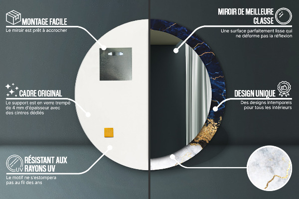 Specchio tondo stampato Marmo blu