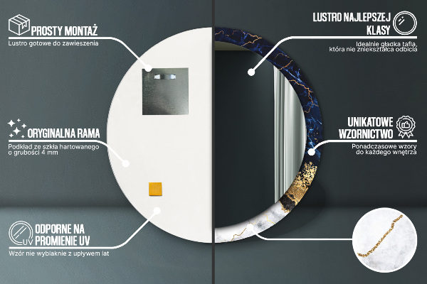 Specchio tondo stampato Marmo blu