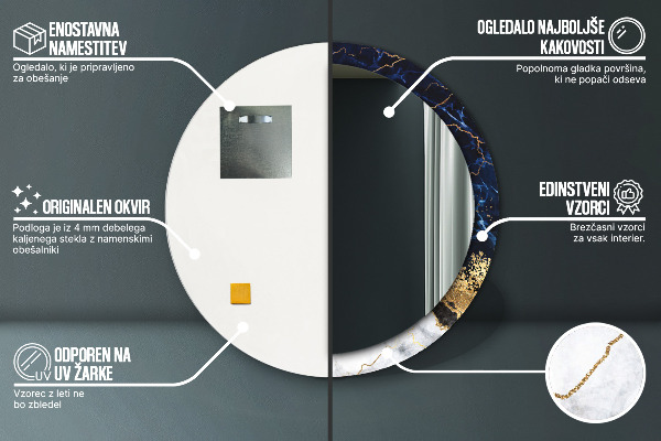 Specchio tondo stampato Marmo blu