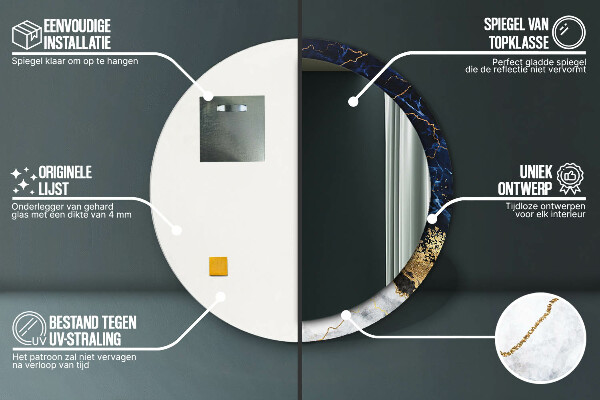 Specchio tondo stampato Marmo blu