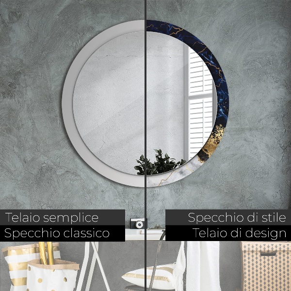 Specchio tondo stampato Marmo blu