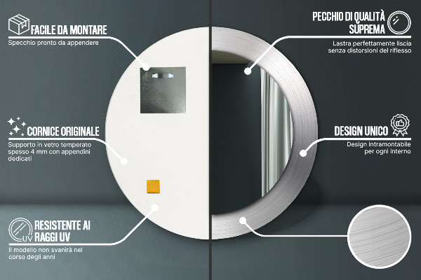 Specchio tondo stampato Acciaio lucido