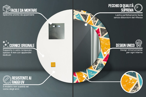 Specchio tondo stampato Composizione retrò