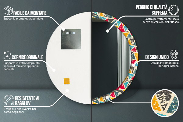 Specchio tondo stampato Composizione retrò
