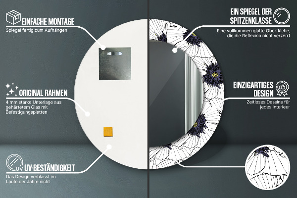 Specchio tondo stampato Composizione di fiori lineari