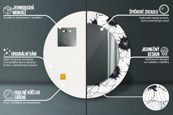 Specchio tondo stampato Composizione di fiori lineari