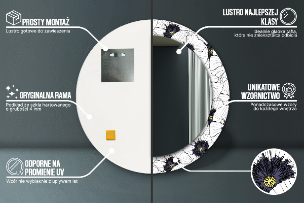 Specchio tondo stampato Composizione di fiori lineari