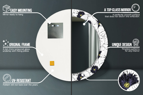 Specchio tondo stampato Composizione di fiori lineari