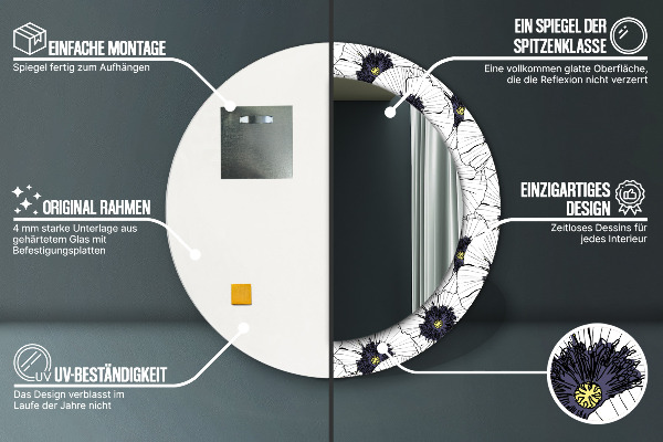 Specchio tondo stampato Composizione di fiori lineari