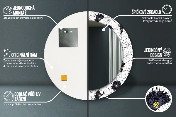 Specchio tondo stampato Composizione di fiori lineari