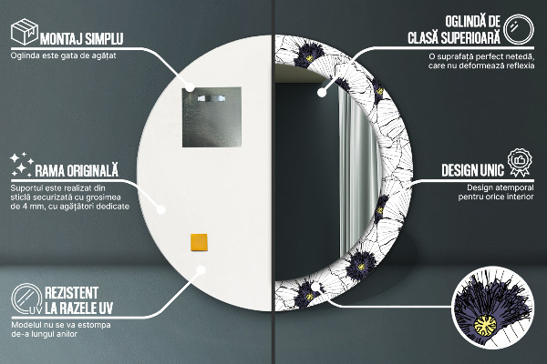 Specchio tondo stampato Composizione di fiori lineari