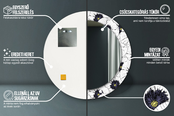 Specchio tondo stampato Composizione di fiori lineari