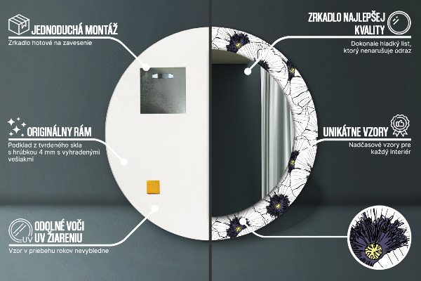 Specchio tondo stampato Composizione di fiori lineari