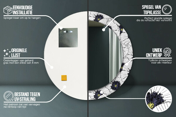 Specchio tondo stampato Composizione di fiori lineari