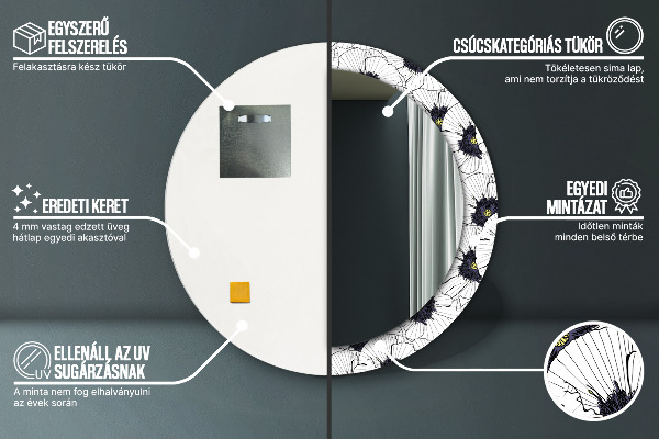 Specchio tondo stampato Composizione di fiori lineari
