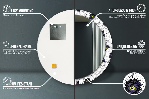Specchio tondo stampato Composizione di fiori lineari